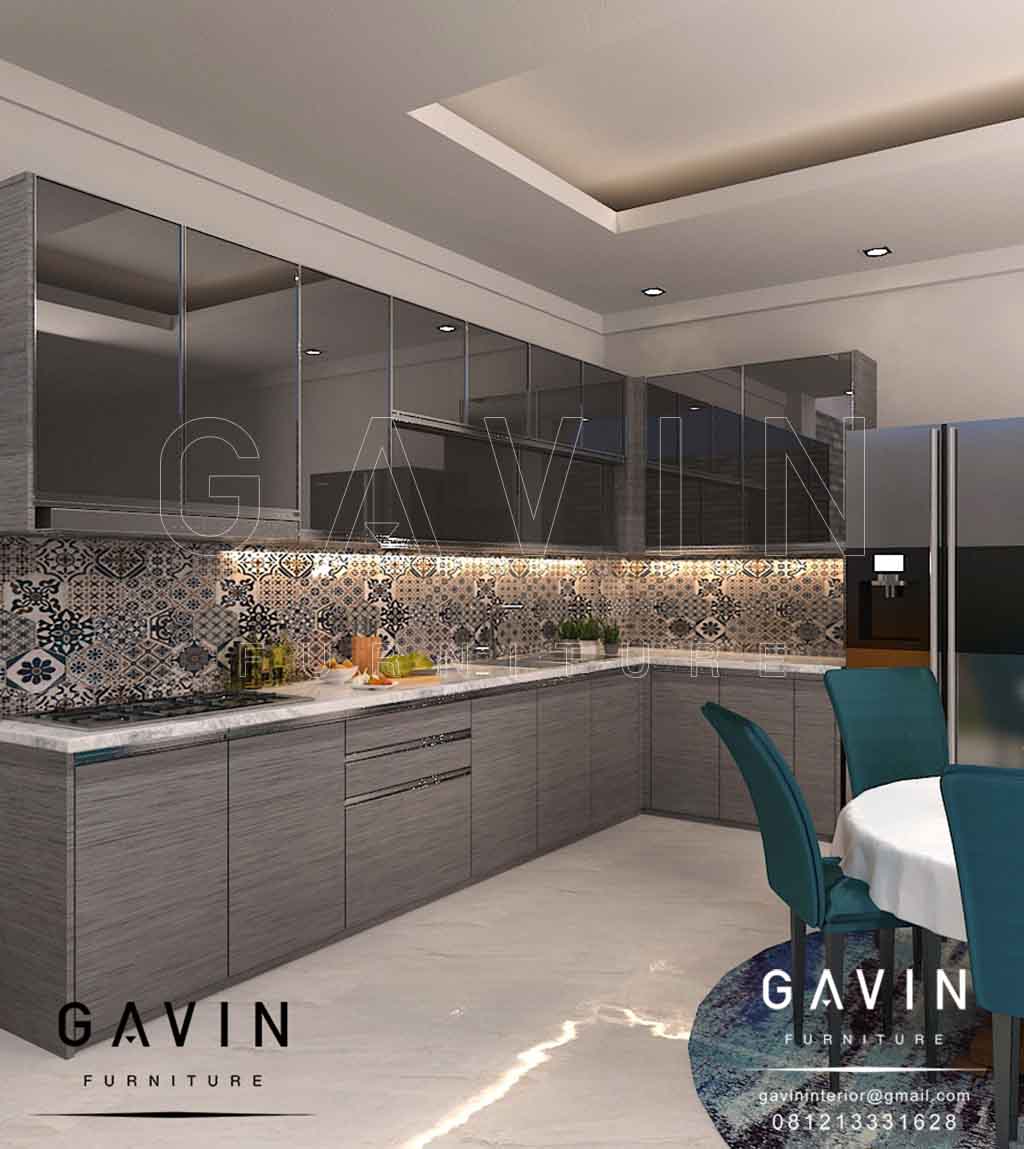 kitchen set gantung design minimalis dengan cermin grey Q2867