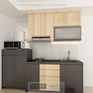 Kitchen Set HPL Grey Kombinasi Motif Kayu Perkici Raya Bintaro Pondok Aren ID5016T