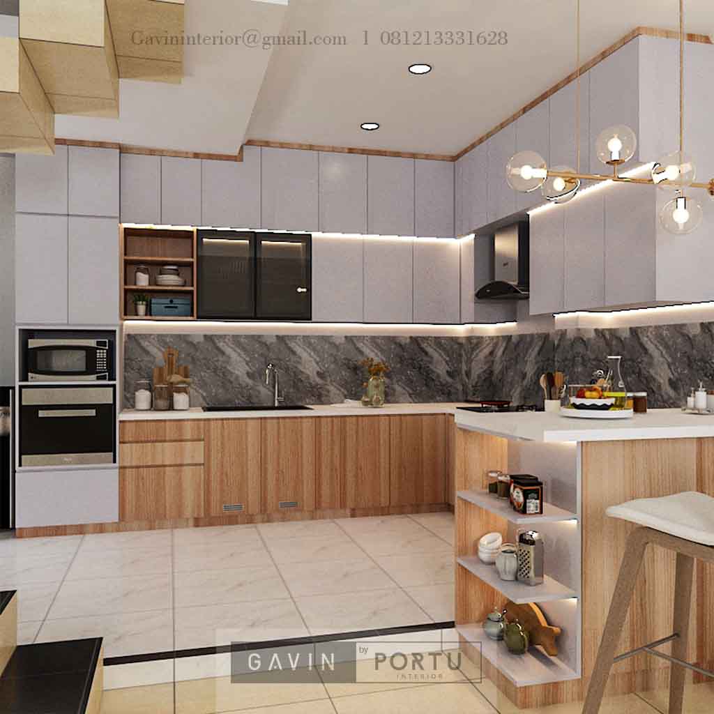 Model Kitchen Set Terbaru Motif Kayu & Putih Perumahan Citra Garden 2 Kalideres ID5178